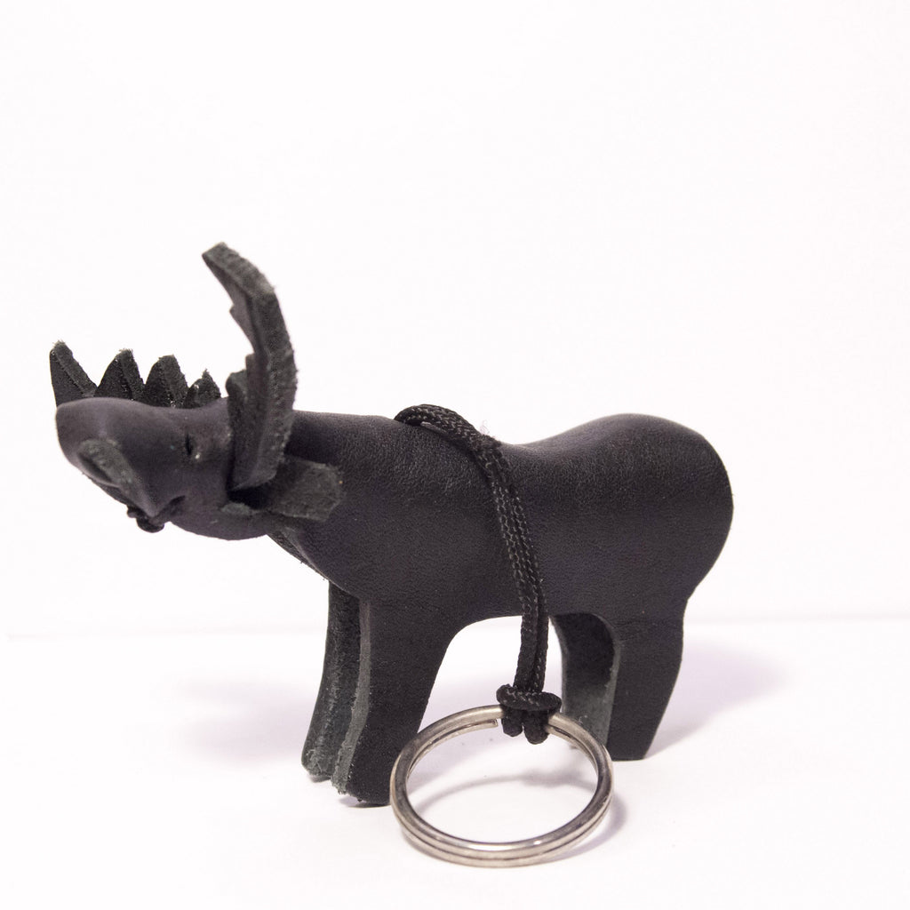 Moose Key Ring. Vegetable tanned black leather