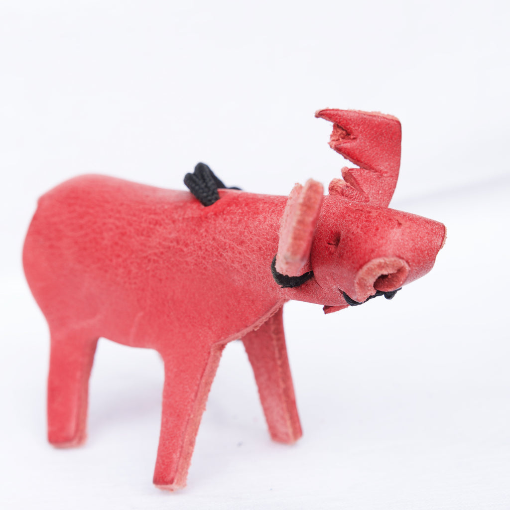 Moose Key Ring. vegetable tanned red leather