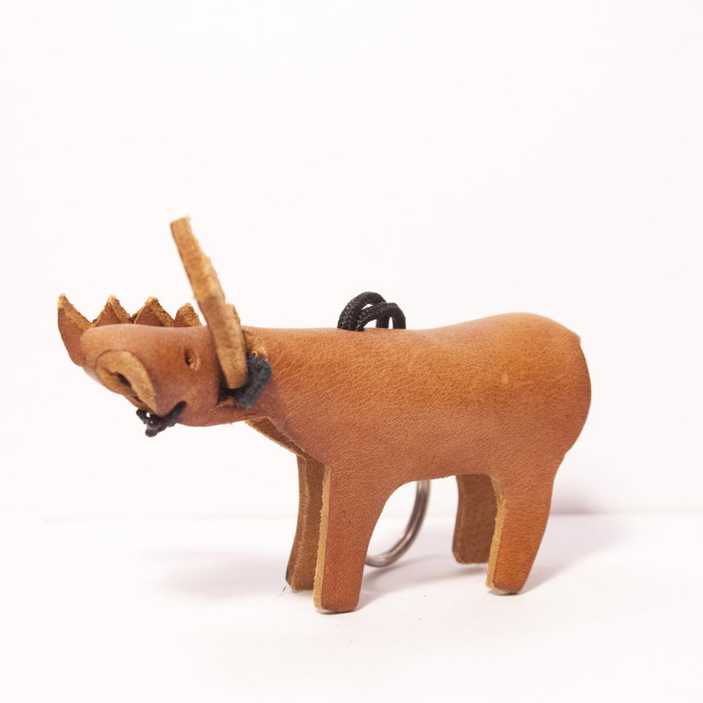 Moose Key ring. vegetable tanned tan coloured leather